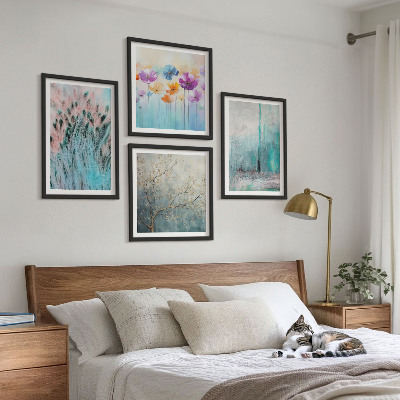 Composizione di 4 quadri Sfondo con motivi floreali dai colori pastello