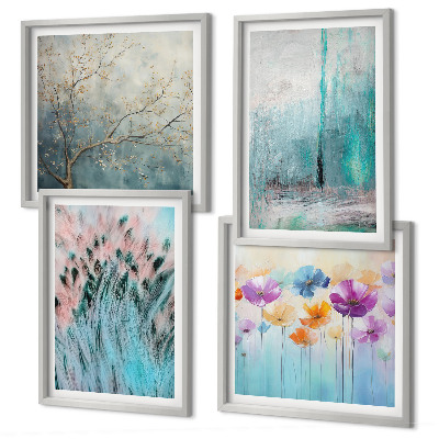 Composizione di 4 quadri Sfondo con motivi floreali dai colori pastello
