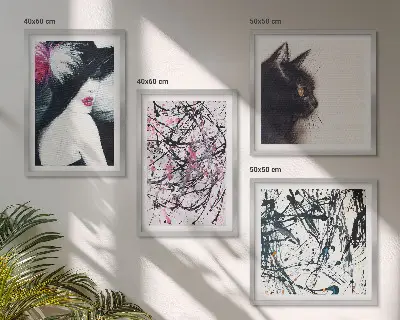 Polittico con cornice motivi di pittura astratta con gatti
