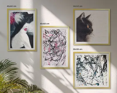 Polittico con cornice motivi di pittura astratta con gatti