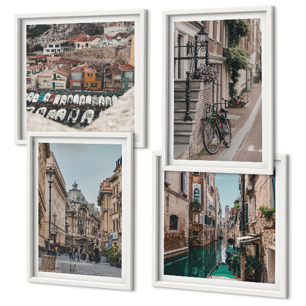 Composizione di 4 quadri Le affascinanti vie delle città portuali