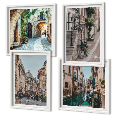 Composizione di 4 quadri strade veneziane, architettura dell'acqua