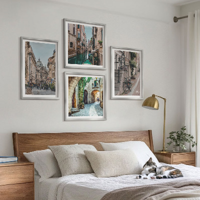 Composizione di 4 quadri strade veneziane, architettura dell'acqua