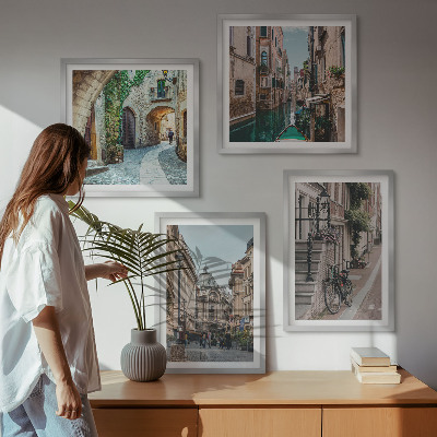 Composizione di 4 quadri strade veneziane, architettura dell'acqua