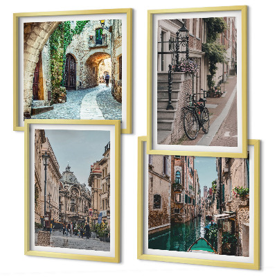 Composizione di 4 quadri strade veneziane, architettura dell'acqua