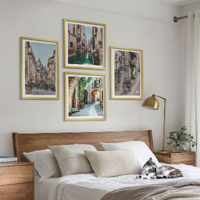 Composizione di 4 quadri strade veneziane, architettura dell'acqua