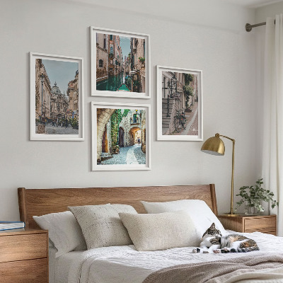 Composizione di 4 quadri strade veneziane, architettura dell'acqua
