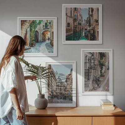 Composizione di 4 quadri strade veneziane, architettura dell'acqua