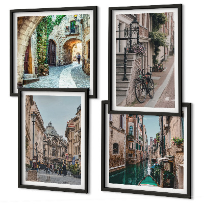Composizione di 4 quadri strade veneziane, architettura dell'acqua