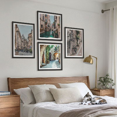 Composizione di 4 quadri strade veneziane, architettura dell'acqua