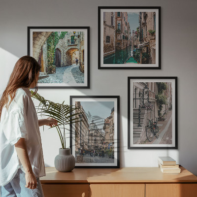 Composizione di 4 quadri strade veneziane, architettura dell'acqua