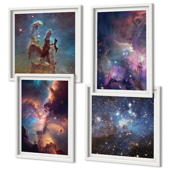 Composizione di 4 quadri Paesaggi stellari cosmici
