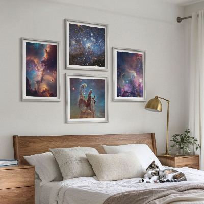 Composizione di 4 quadri Paesaggi stellari cosmici