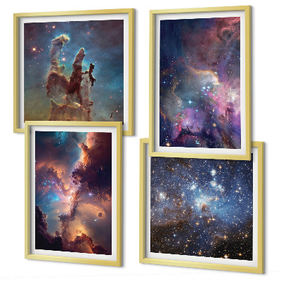 Composizione di 4 quadri Paesaggi stellari cosmici