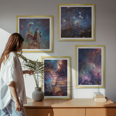 Composizione di 4 quadri Paesaggi stellari cosmici