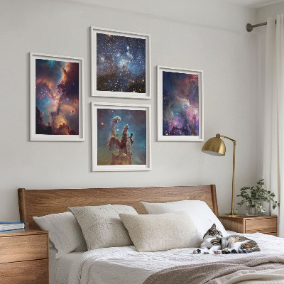 Composizione di 4 quadri Paesaggi stellari cosmici