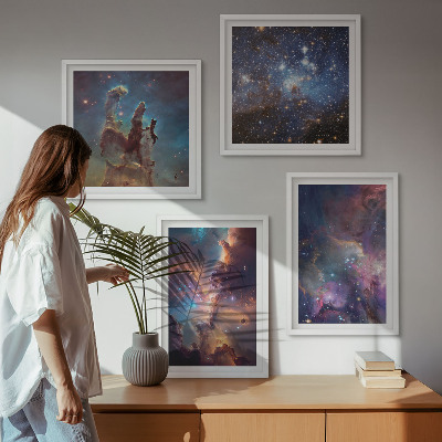 Composizione di 4 quadri Paesaggi stellari cosmici