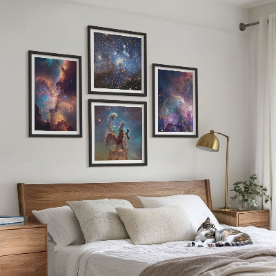 Composizione di 4 quadri Paesaggi stellari cosmici