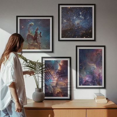 Composizione di 4 quadri Paesaggi stellari cosmici