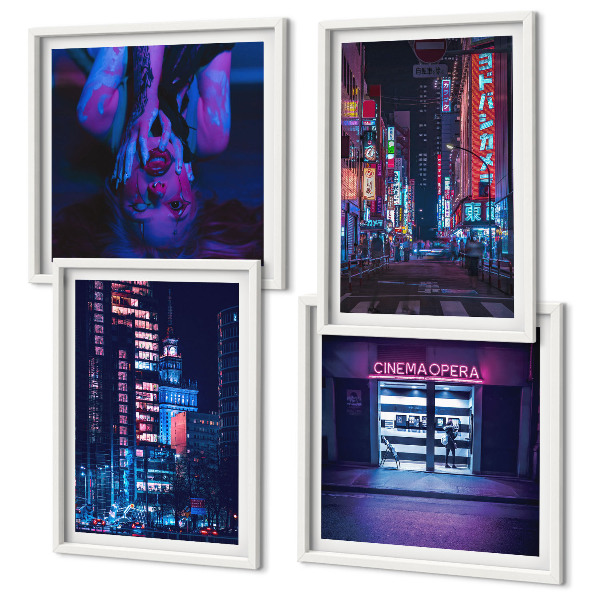 Polittico con cornice Città notturna illuminata da luci al neon.