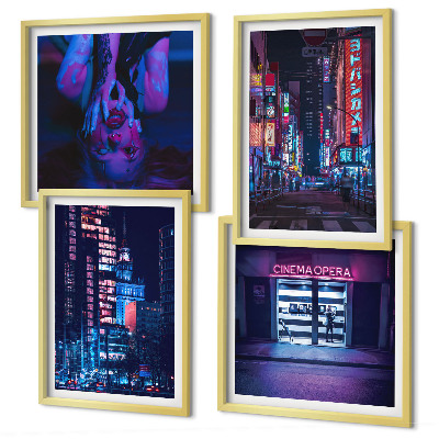 Polittico con cornice Città notturna illuminata da luci al neon.