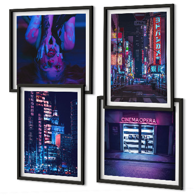 Polittico con cornice Città notturna illuminata da luci al neon.