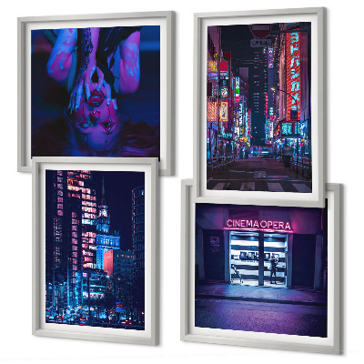 Polittico con cornice Città notturna illuminata da luci al neon.