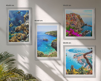 Composizione di 4 quadri Vista sul mare, case colorate