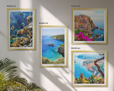 Composizione di 4 quadri Vista sul mare, case colorate