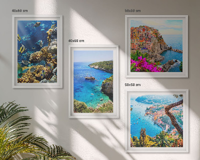 Composizione di 4 quadri Vista sul mare, case colorate