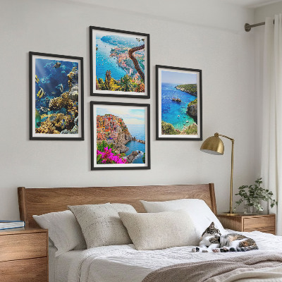 Composizione di 4 quadri Vista sul mare, case colorate