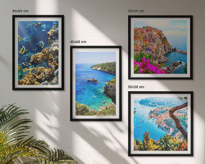 Composizione di 4 quadri Vista sul mare, case colorate