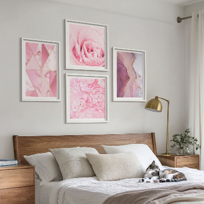Galleria a parete Peonie geometriche rosa