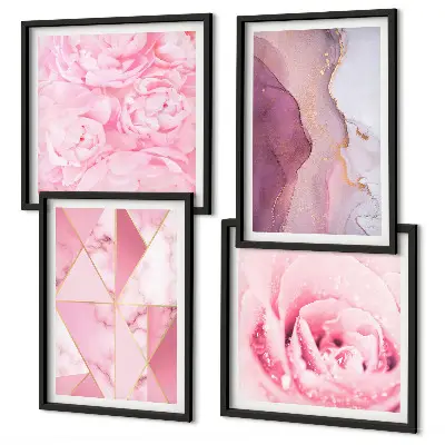 Galleria a parete con peonie geometriche rosa