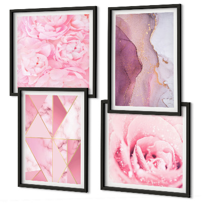 Galleria a parete Peonie geometriche rosa
