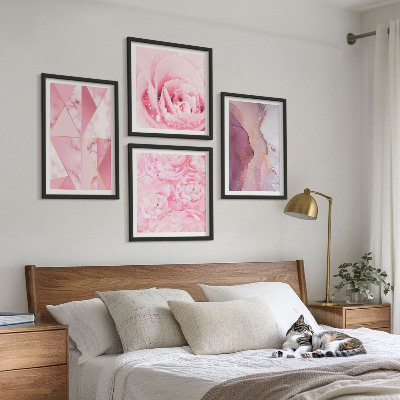 Galleria a parete Peonie geometriche rosa