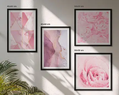 Galleria a parete con peonie geometriche rosa