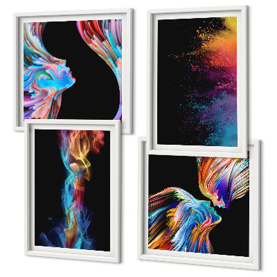 Composizione di 4 quadri Astrazioni colorate volti forme