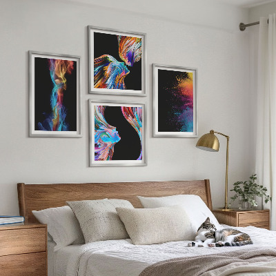 Composizione di 4 quadri Astrazioni colorate volti forme