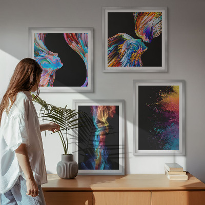 Composizione di 4 quadri Astrazioni colorate volti forme