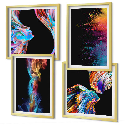 Composizione di 4 quadri Astrazioni colorate volti forme