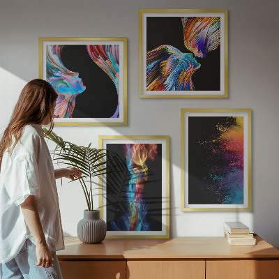 Composizione di 4 quadri Astrazioni colorate volti forme