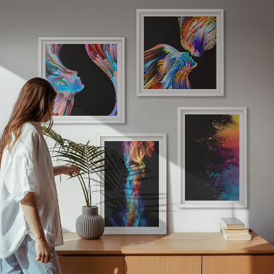 Composizione di 4 quadri Astrazioni colorate volti forme