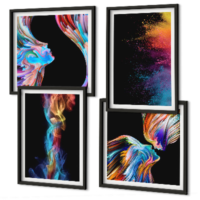 Composizione di 4 quadri Astrazioni colorate volti forme