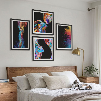 Composizione di 4 quadri Astrazioni colorate volti forme
