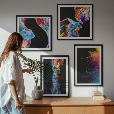 Composizione di 4 quadri Astrazioni colorate volti forme