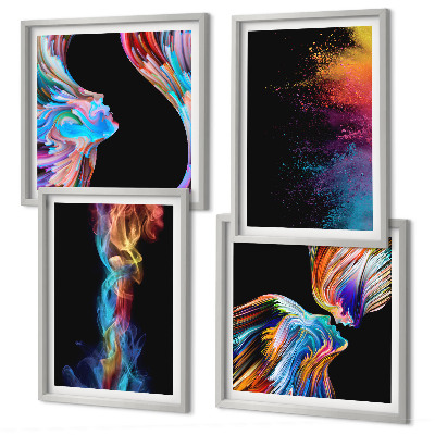 Composizione di 4 quadri Astrazioni colorate volti forme