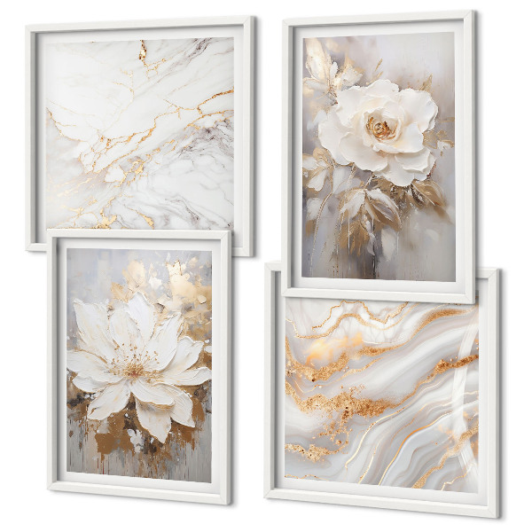 Galleria a parete Fiori su sfondo chiaro con motivi marmorizzati
