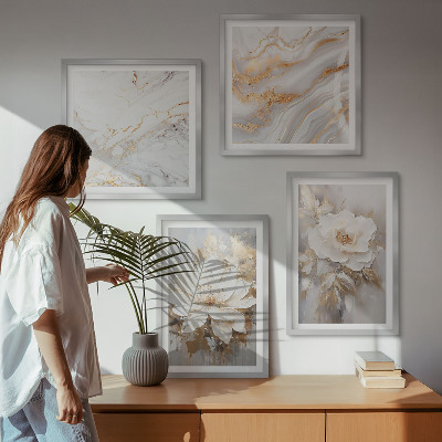 Galleria a parete Fiori su sfondo chiaro con motivi marmorizzati