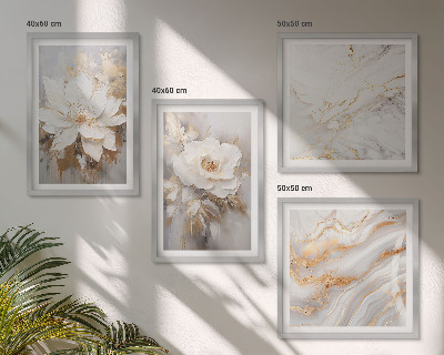 Galleria a parete Fiori su sfondo chiaro con motivi marmorizzati